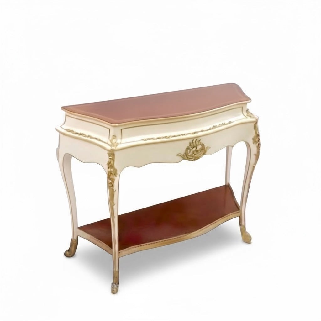 كونسول مدخل خشب زان برخام إمبرادور وتطعيم نحاس مشغول يدويًا