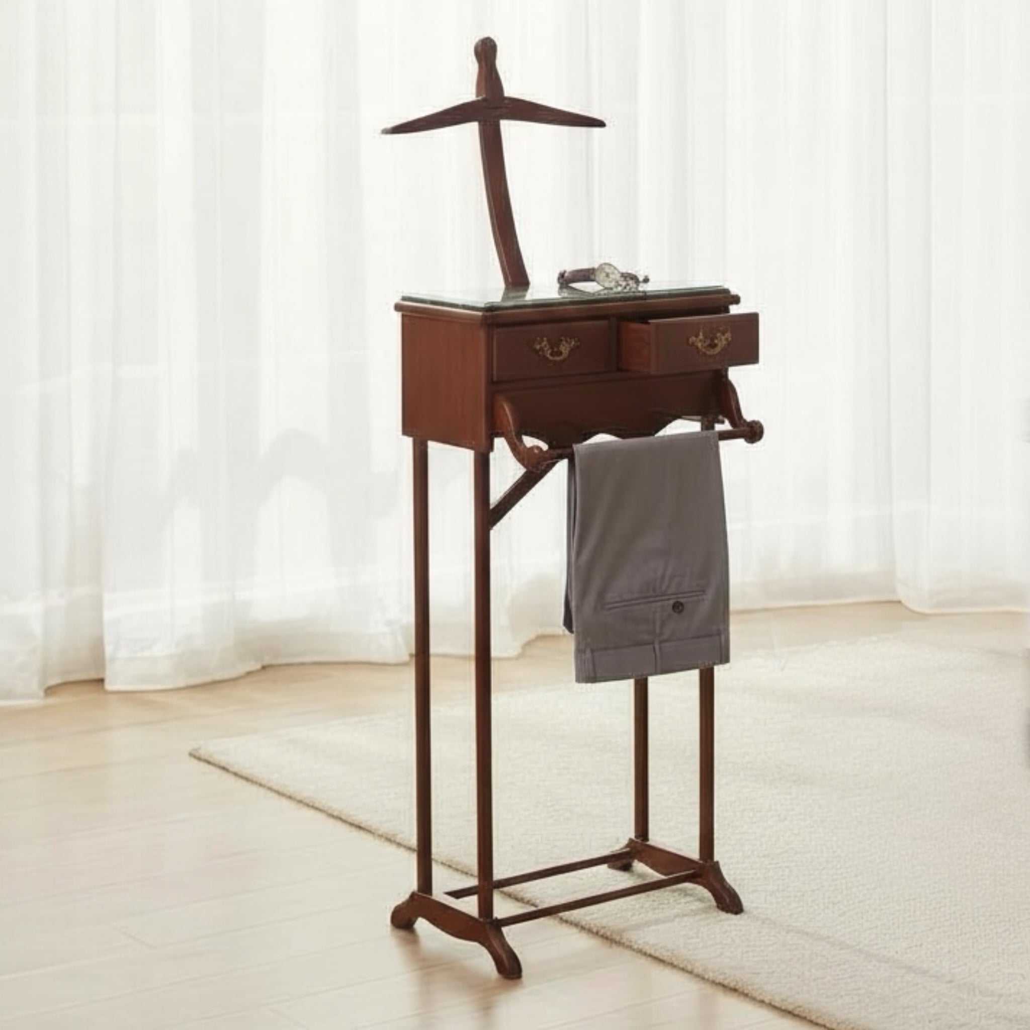 شماعة خشب زان داكن مع سطح رخام