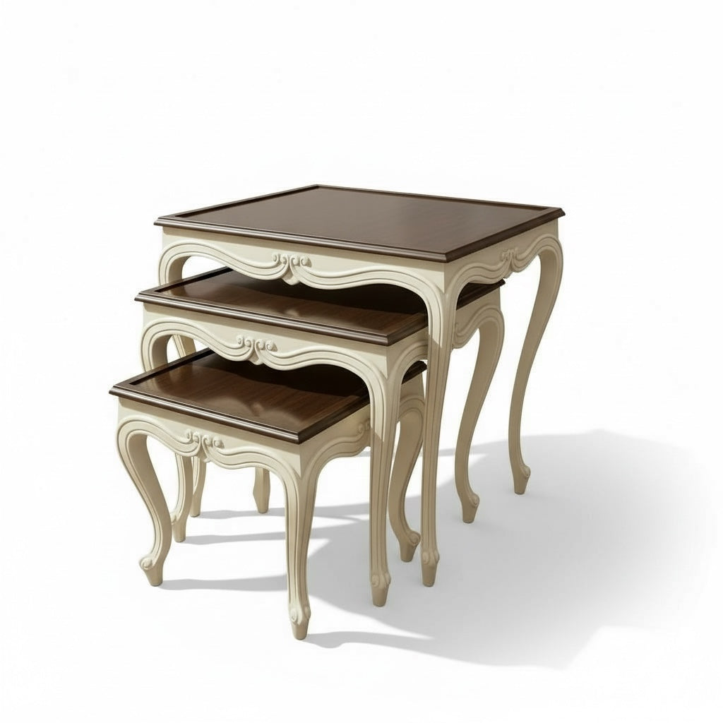 طقم ترابيزات متداخل اوف وايت في بني بزجاج فاميه – 3 قطع