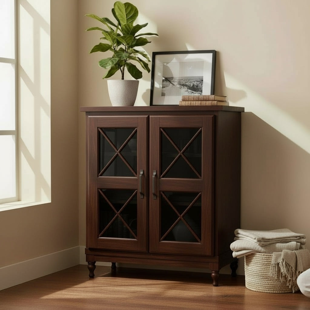 جزامة كلاسيك من الخشب الطبيعي بقشرة أرو وزجاج