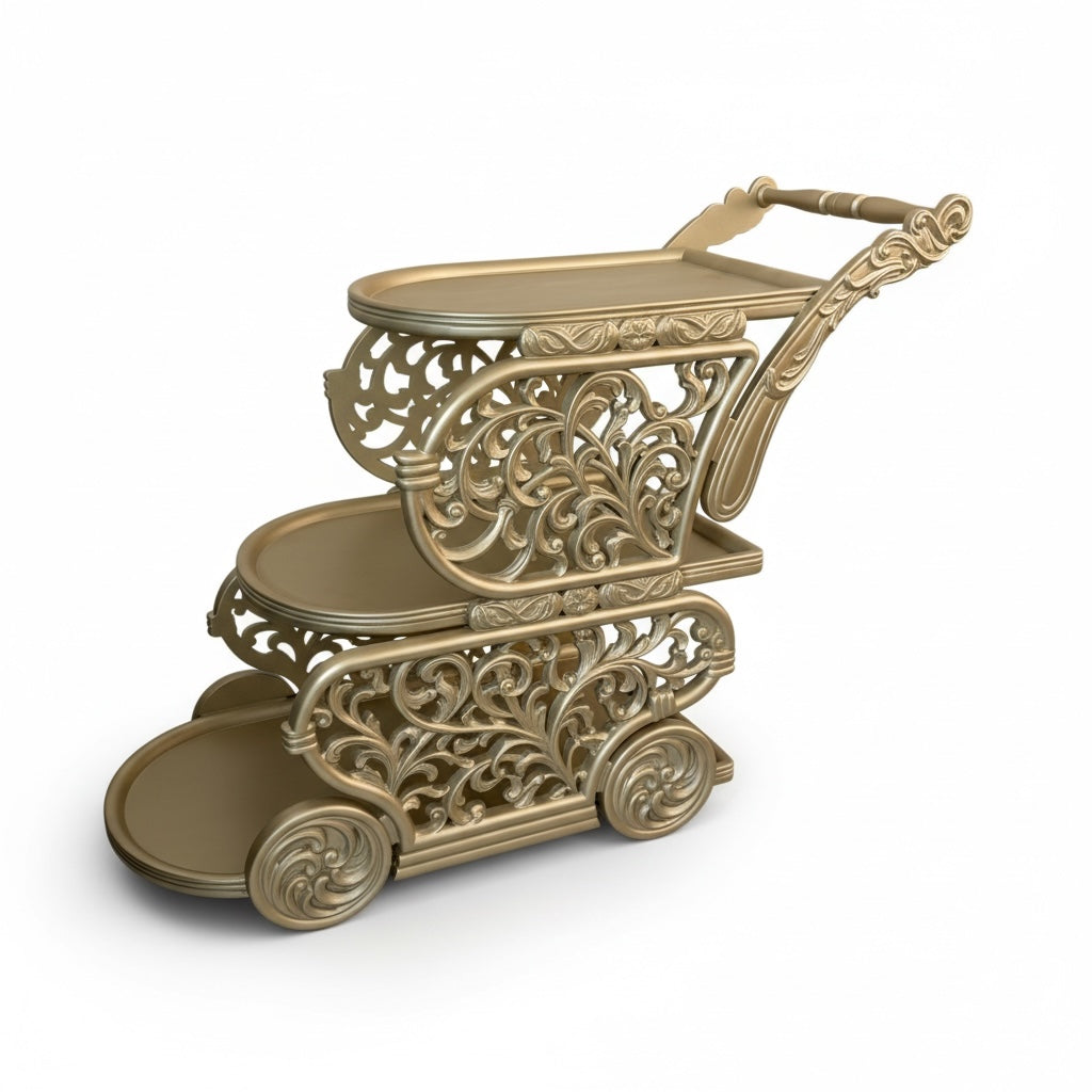 Neoclassical Engraved Guest Trolley - Gloss Champagne Paint 
