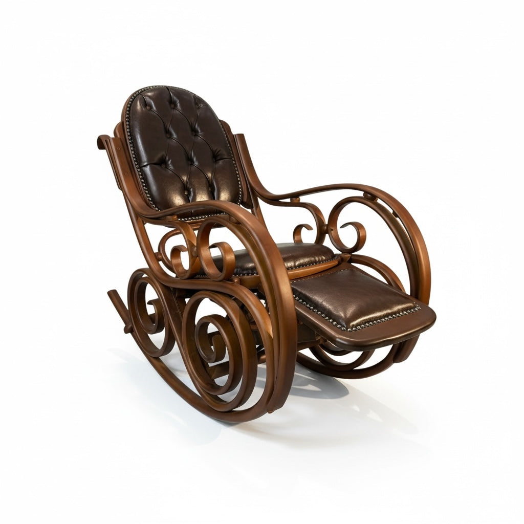 كرسي هزاز كلاسيك خشب زان بني بتنجيد جلد