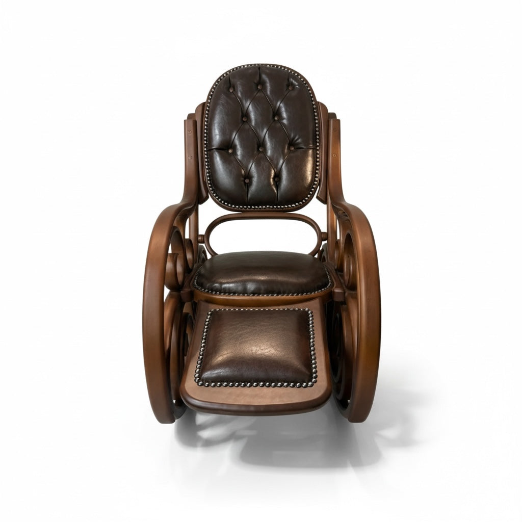 كرسي هزاز كلاسيك خشب زان بني بتنجيد جلد