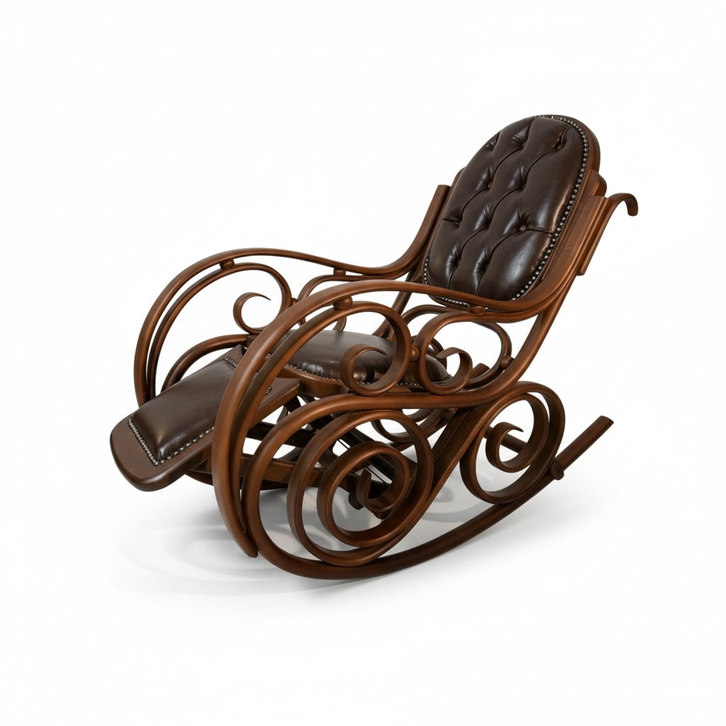 كرسي هزاز كلاسيك خشب زان بني بتنجيد جلد