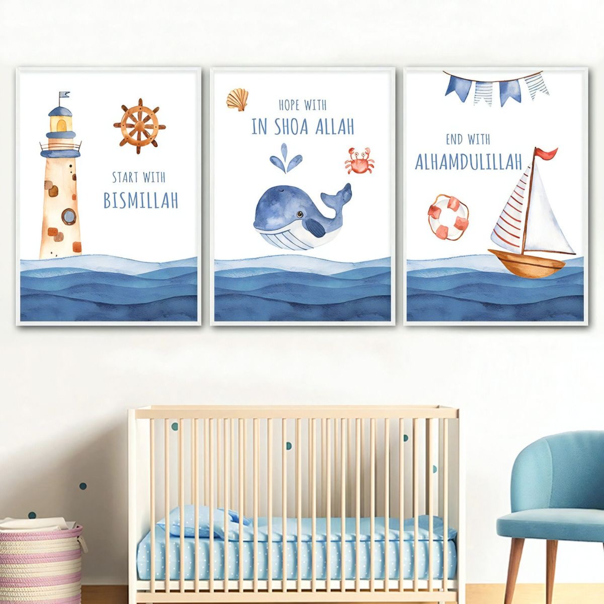 Three-piece tableau for the dolphin children’s room