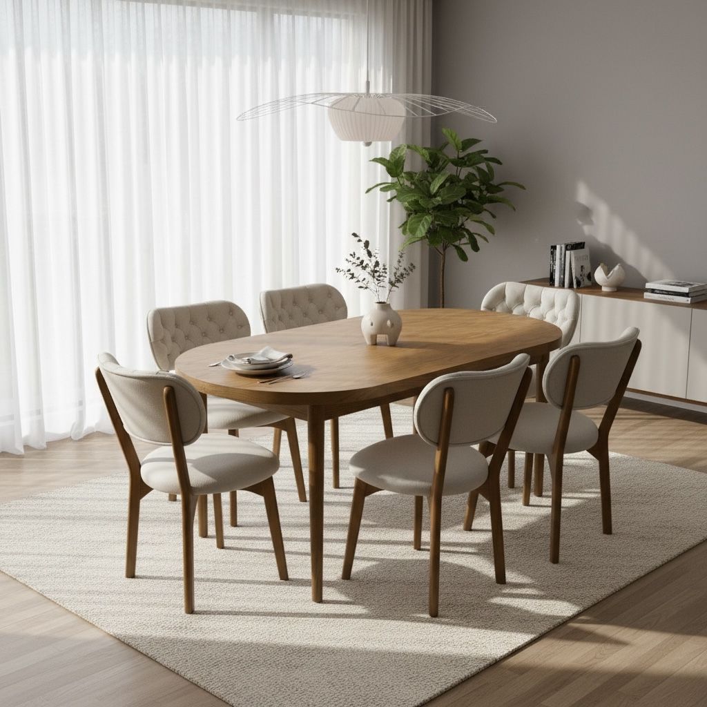 سفرة مودرن بيضاوي مع 6 كراسي - Nabolia