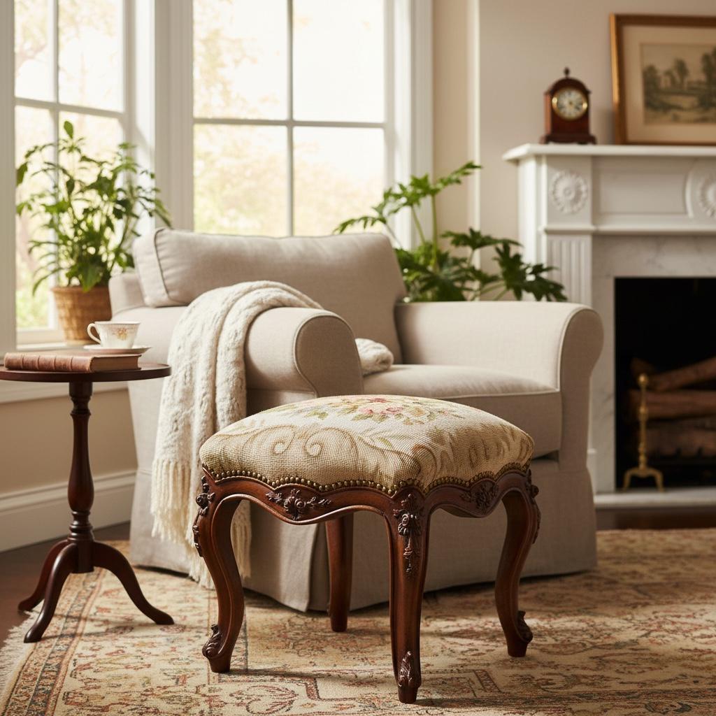 بوفه كلاسيك بأرجل خشب بني وقماش أبيسون