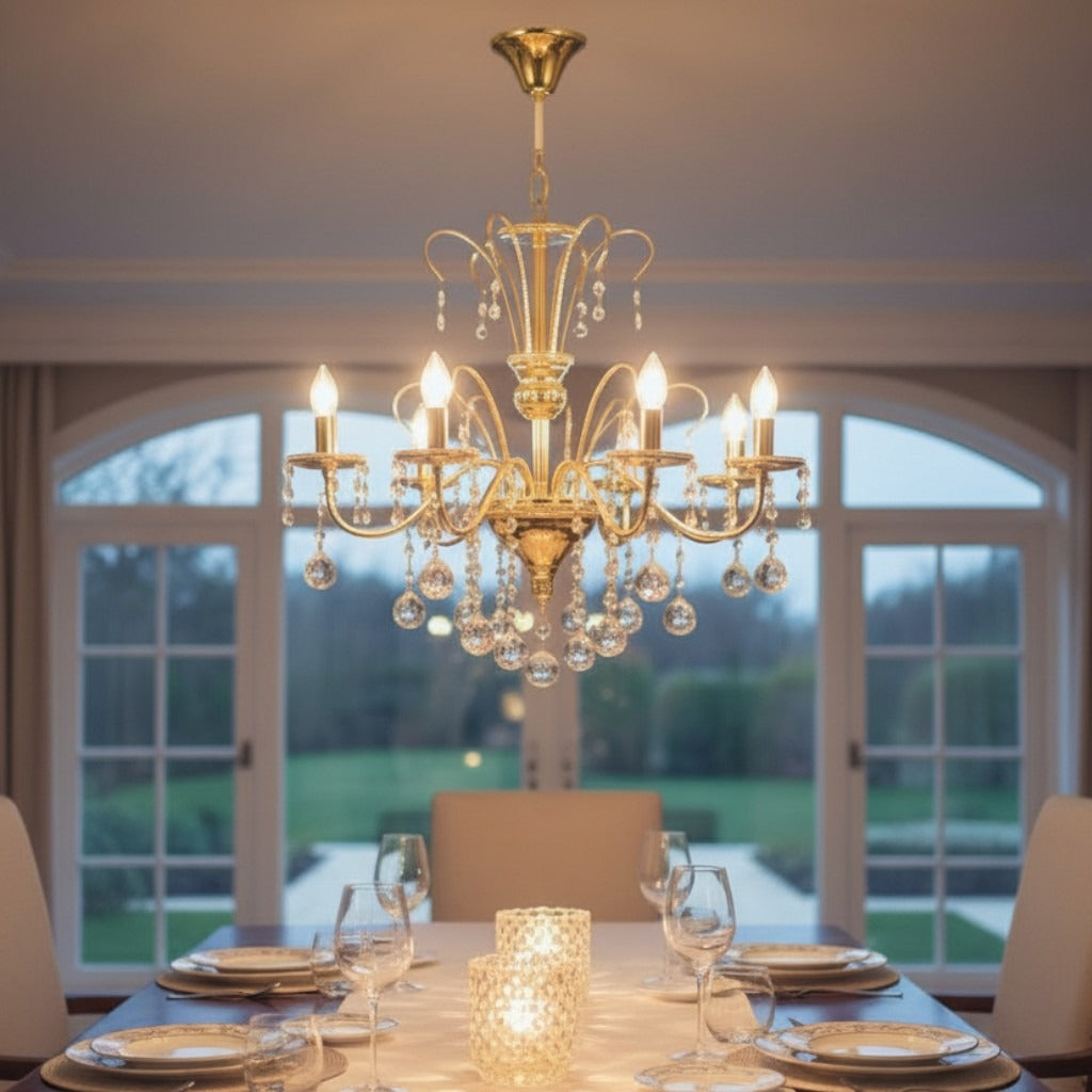 نجفة6  ذراع ذهبي كلاسيكية أنيقة بتصميم راقٍ