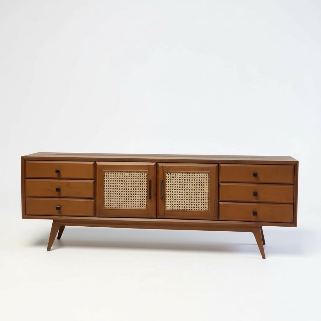 وحدة تلفزيون خشابي بواجهات كانيه وادراج تخزين