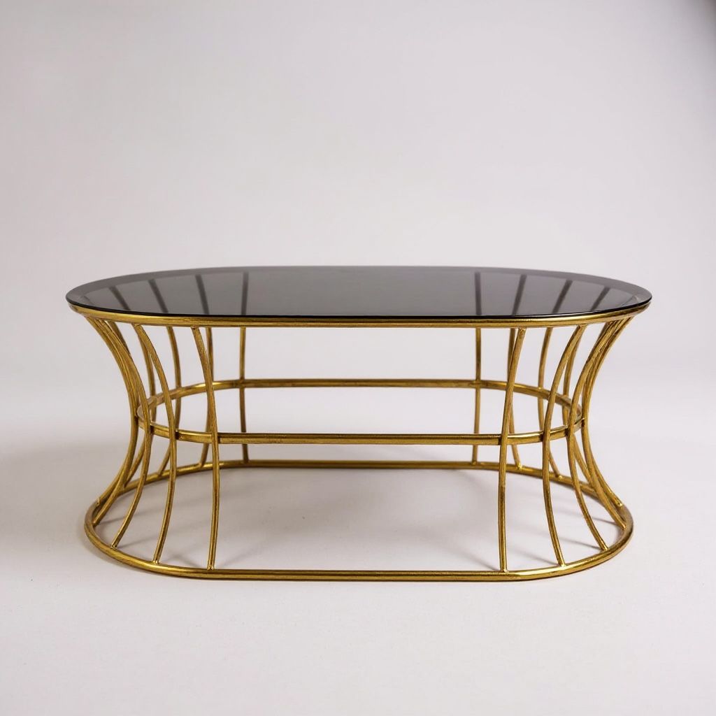 ترابيزة قهوة معدنية بسطح زجاجي – تصميم بيضاوي فاخر