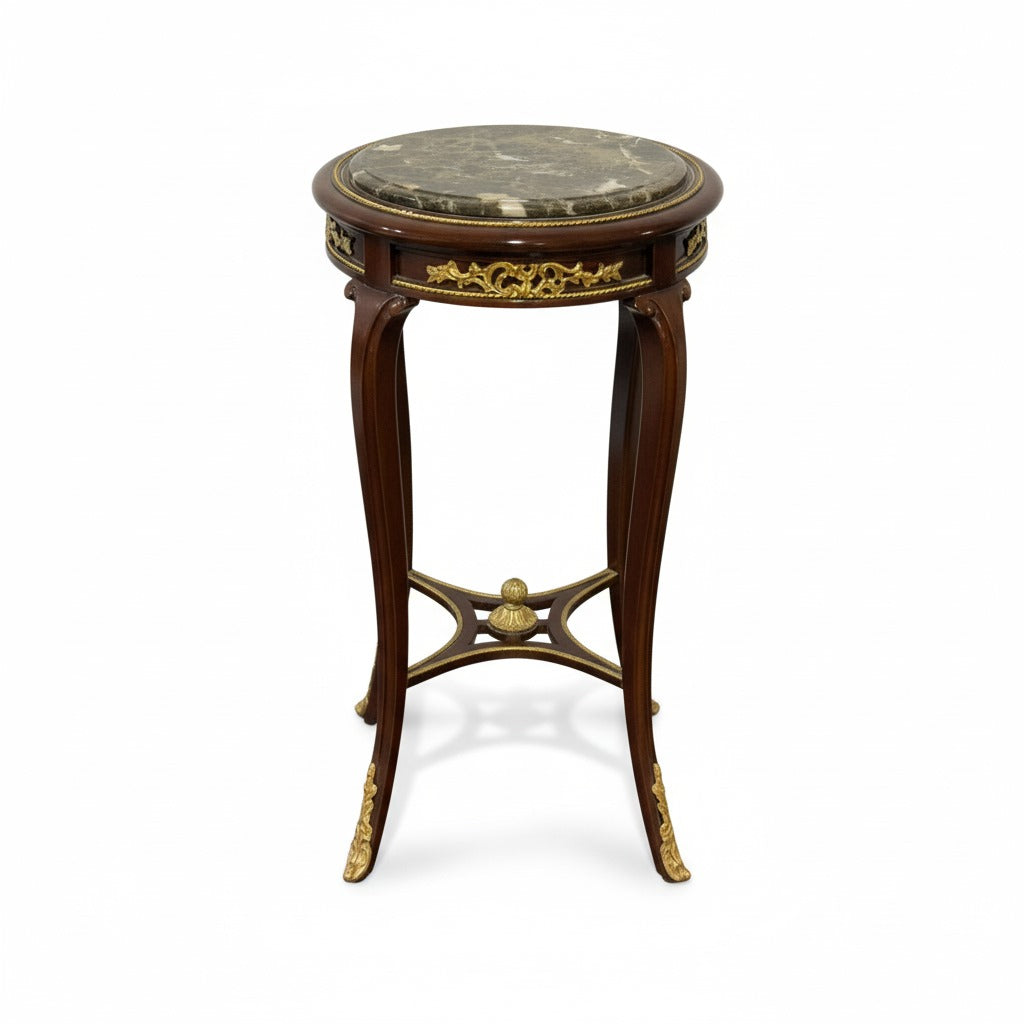 ترابيزة جانبية كلاسيك تطعيم نحاس و بسطح رخامي