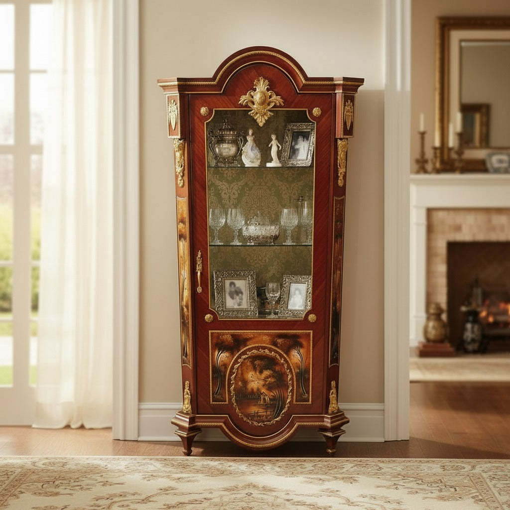 فاترينه كلاسيك أنتيك بواجهه زجاج وماركتريه فاخر