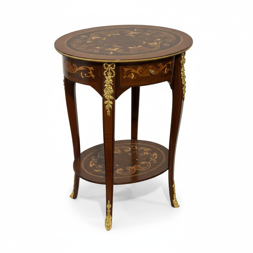 ترابيزة جانبية كلاسيك دائرية بتطعيمات نحاس