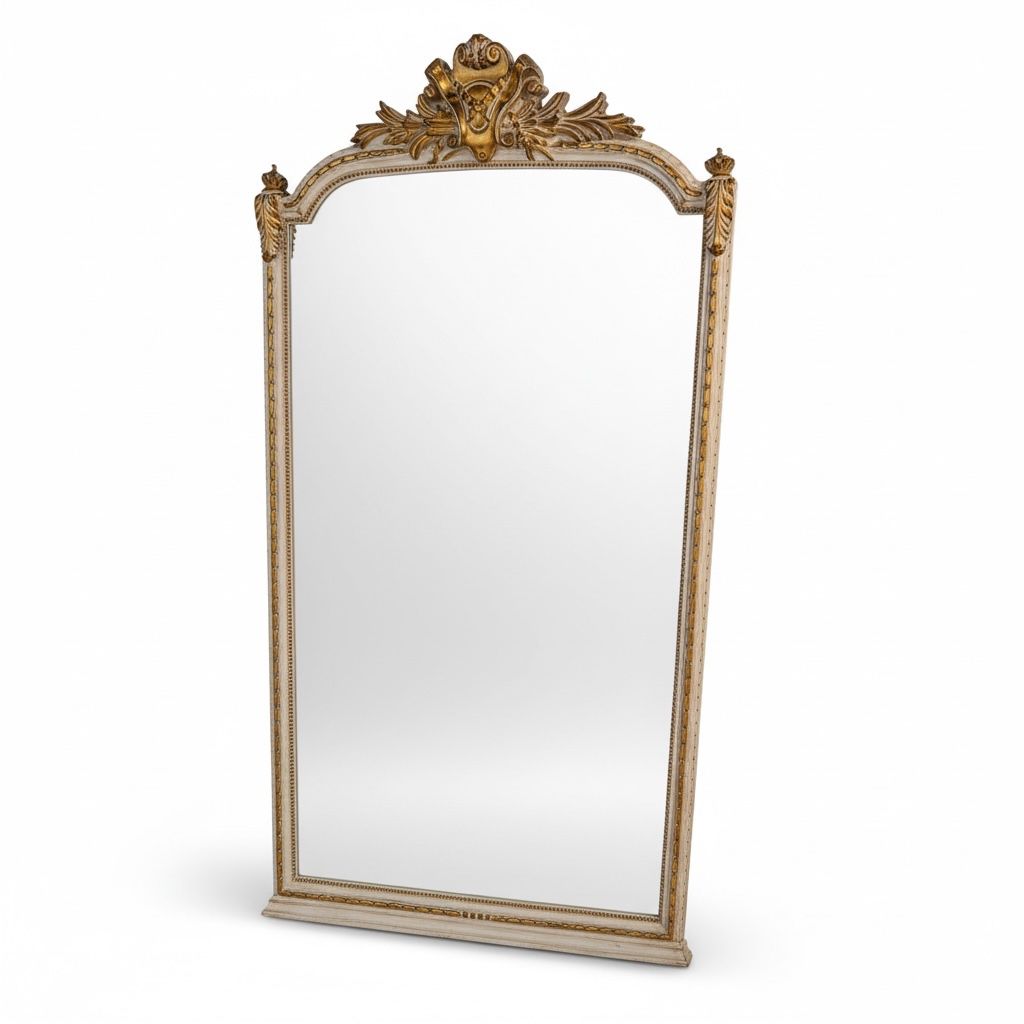 مرآة أرضية كلاسيك بإطار أنيق مزخرف مستوحى من الطراز الفرنسي