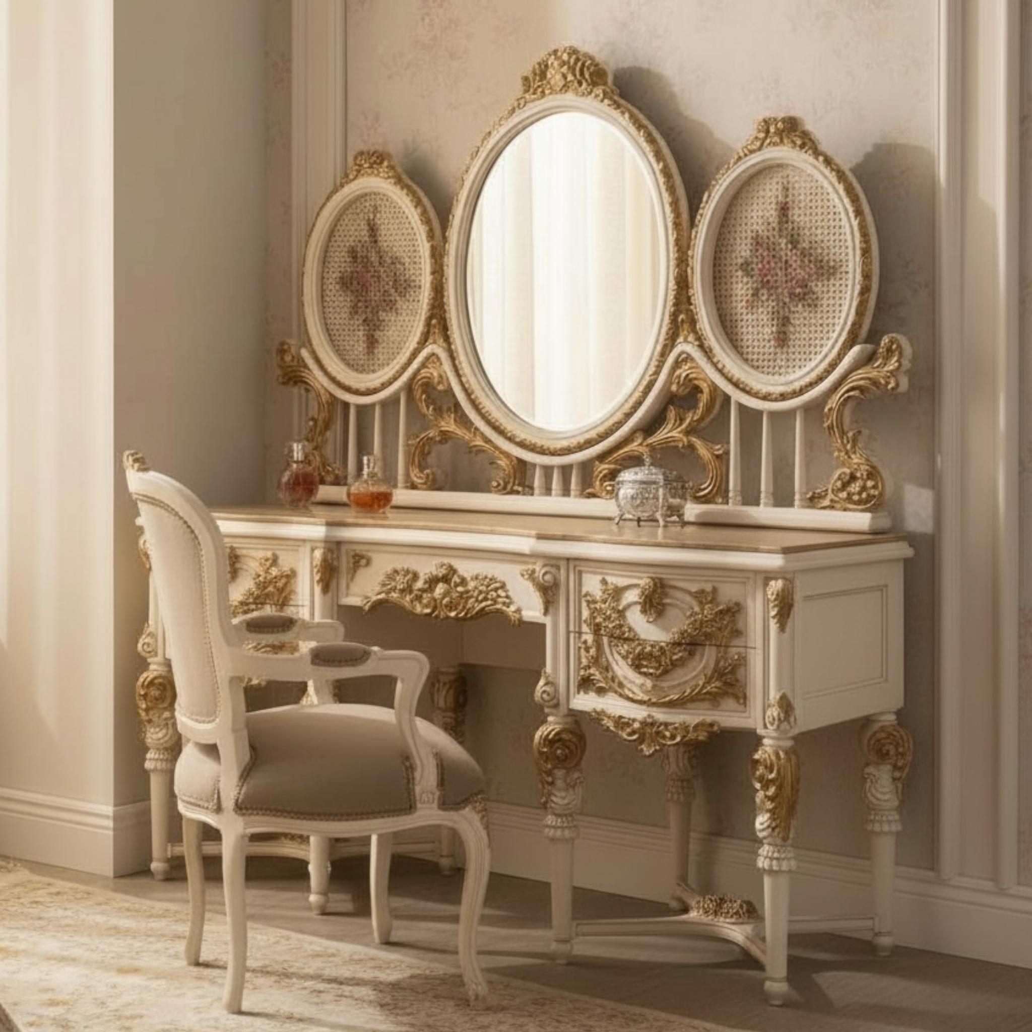 غرفة نوم كلاسيك فاخرة بتصميم ملكي مزخرف