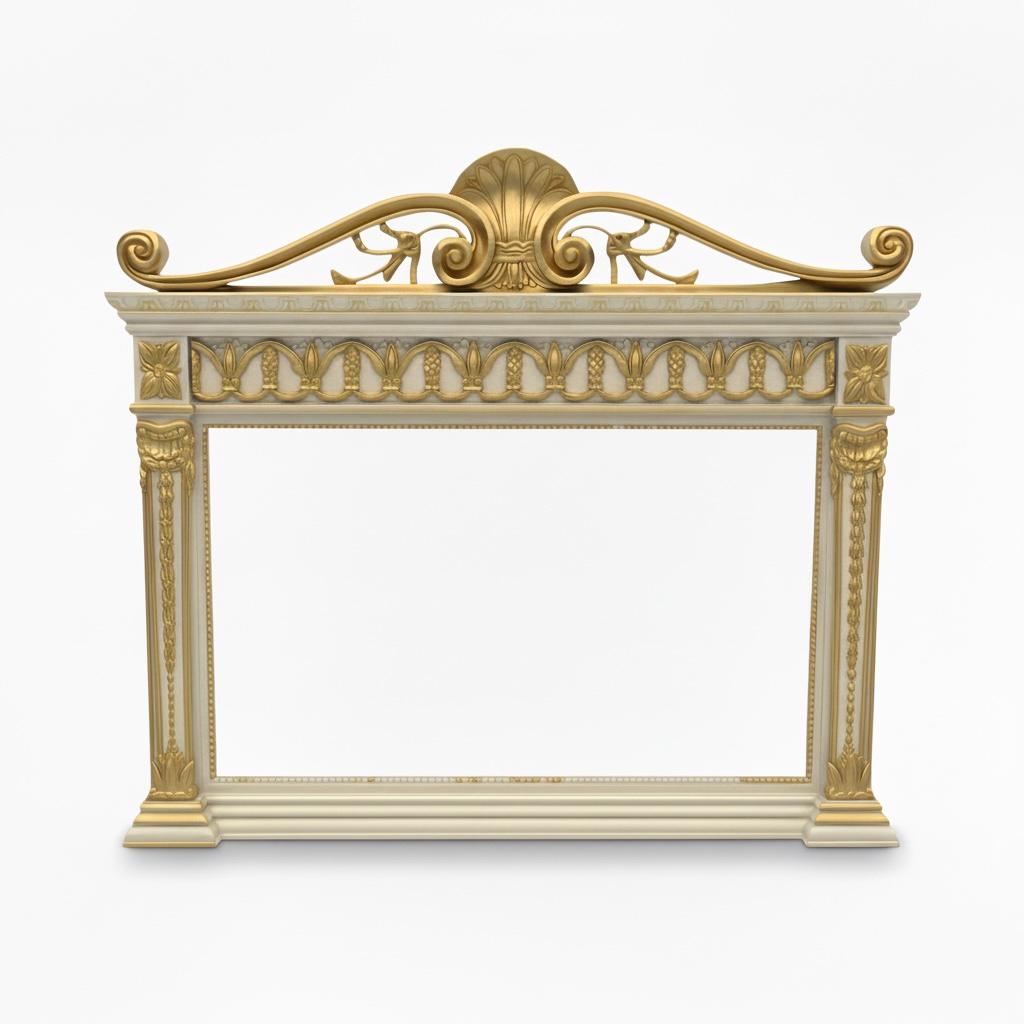 برواز مرايا كلاسيك أوف وايت بتفاصيل ذهبية أنيقة