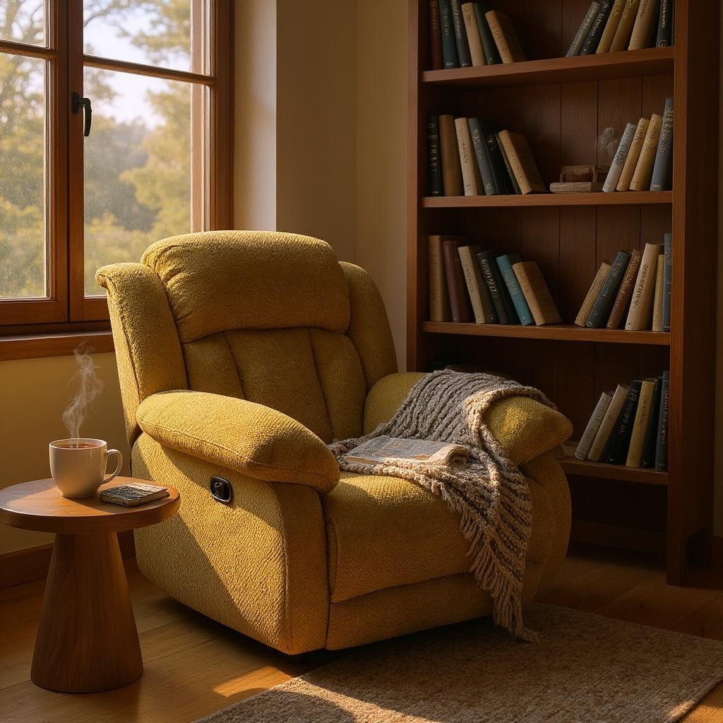 كرسي ريكلاينر قماش كتان أصفر