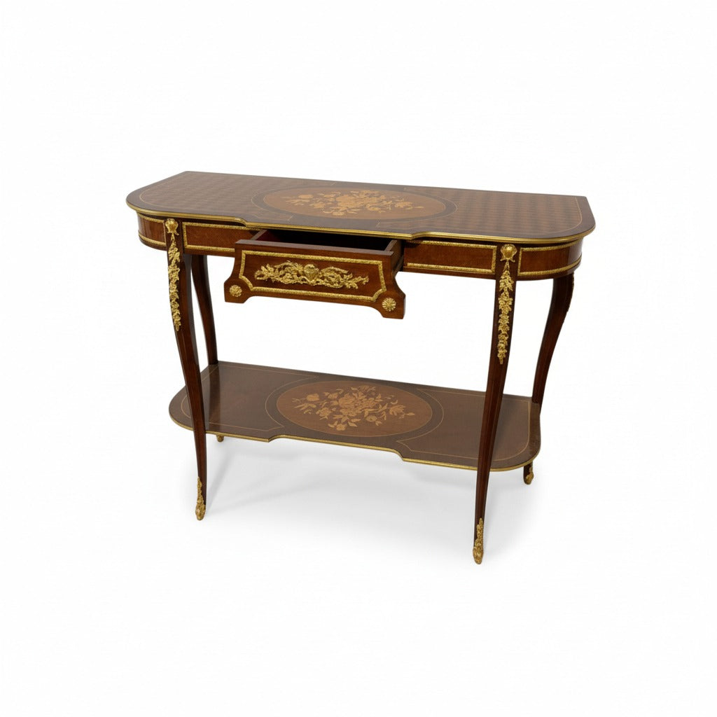 كونسول كلاسيك بدرج ورف سفلي بزخارف نحاس