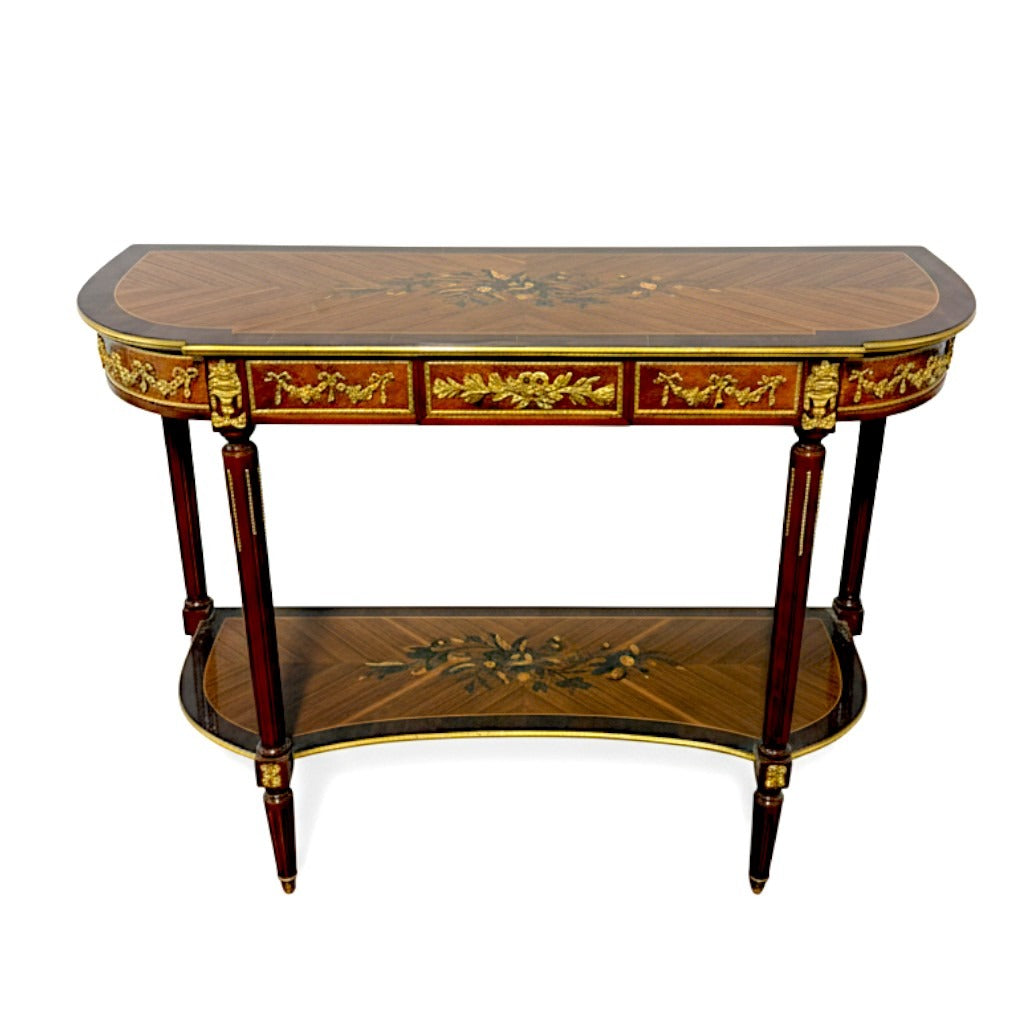 كونسول كلاسيك فاخر بزخارف ذهبية وتطعيمات خشب طبيعي