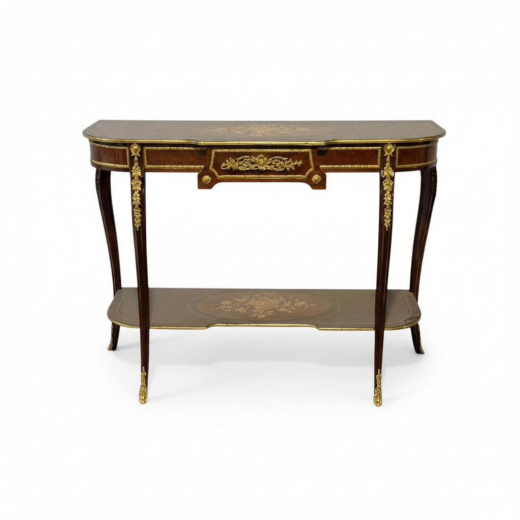 كونسول كلاسيك بدرج ورف سفلي بزخارف نحاس