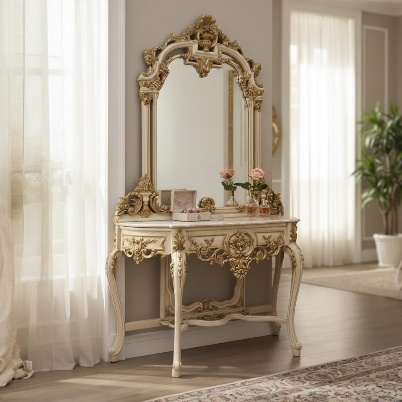كونسول أنتيك ذهبي بتصميم فرنسي فاخر