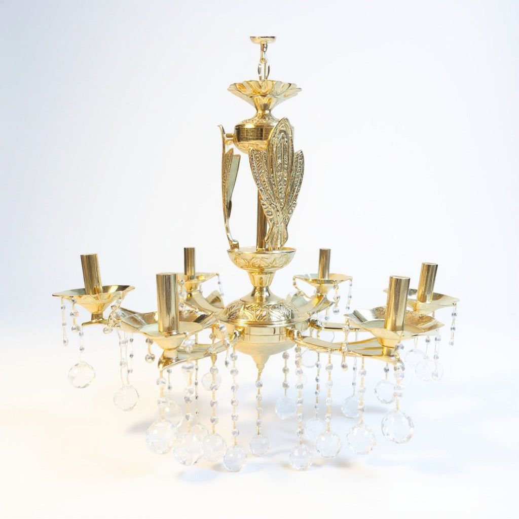 نجفة كلاسيك 8 ذراع كف سوليتير معدن مطلي نحاس باللون الذهبي