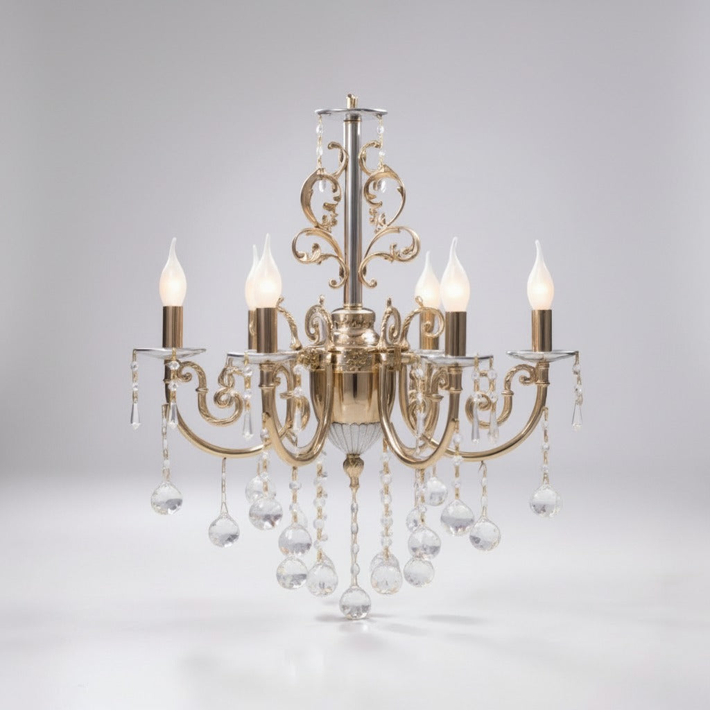 نجفة 6 ذراع حِلية خوصة – تصميم كلاسيك فاخر بالكريستال