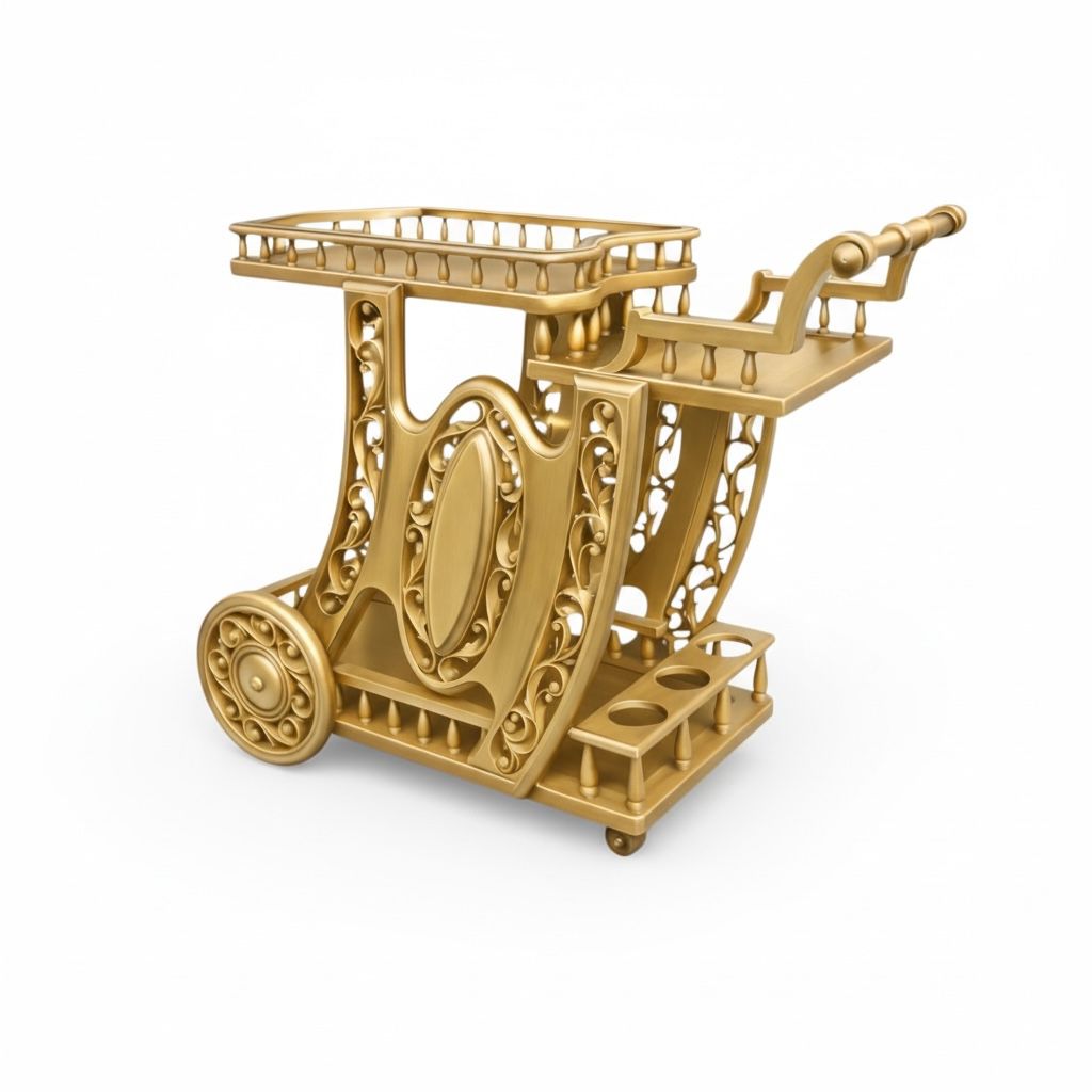 عربة شاي كلاسيك مطلية باللون الذهبي