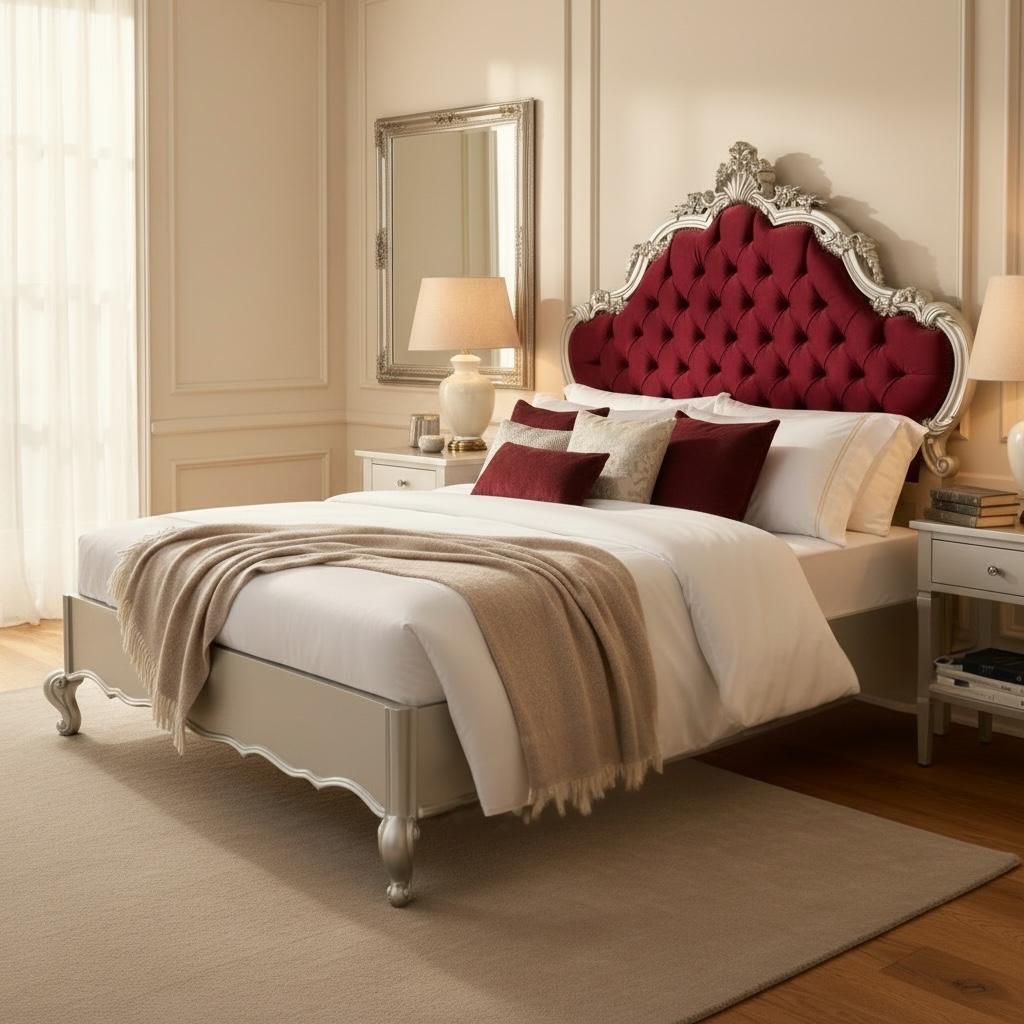 سرير كلاسيك فاخر بتنجيد كابيتوني وتصميم ملكي أنيق