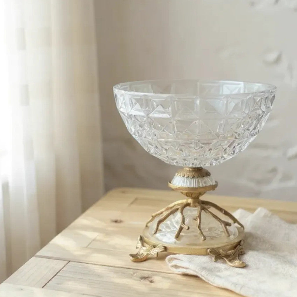 Crystal and copper serving platter with root design 