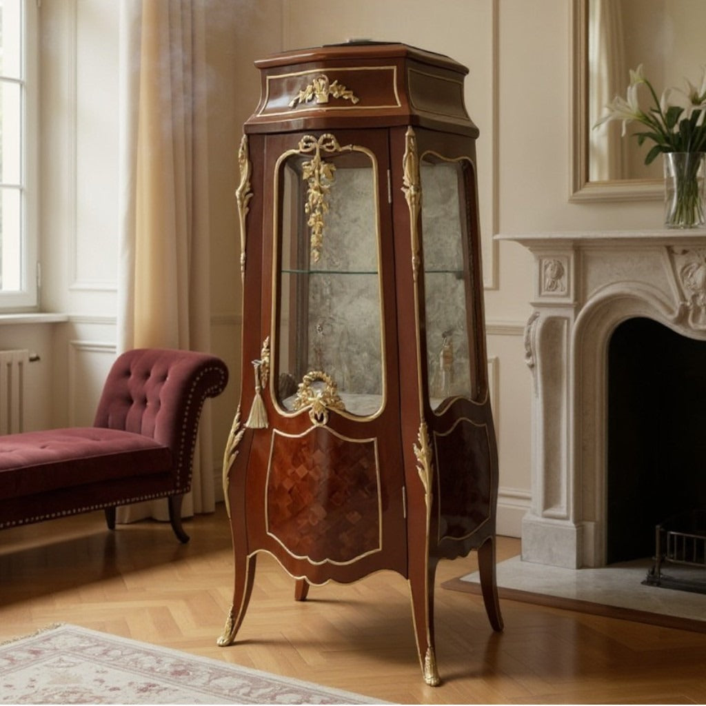Display case inlaid with copper and marquetry