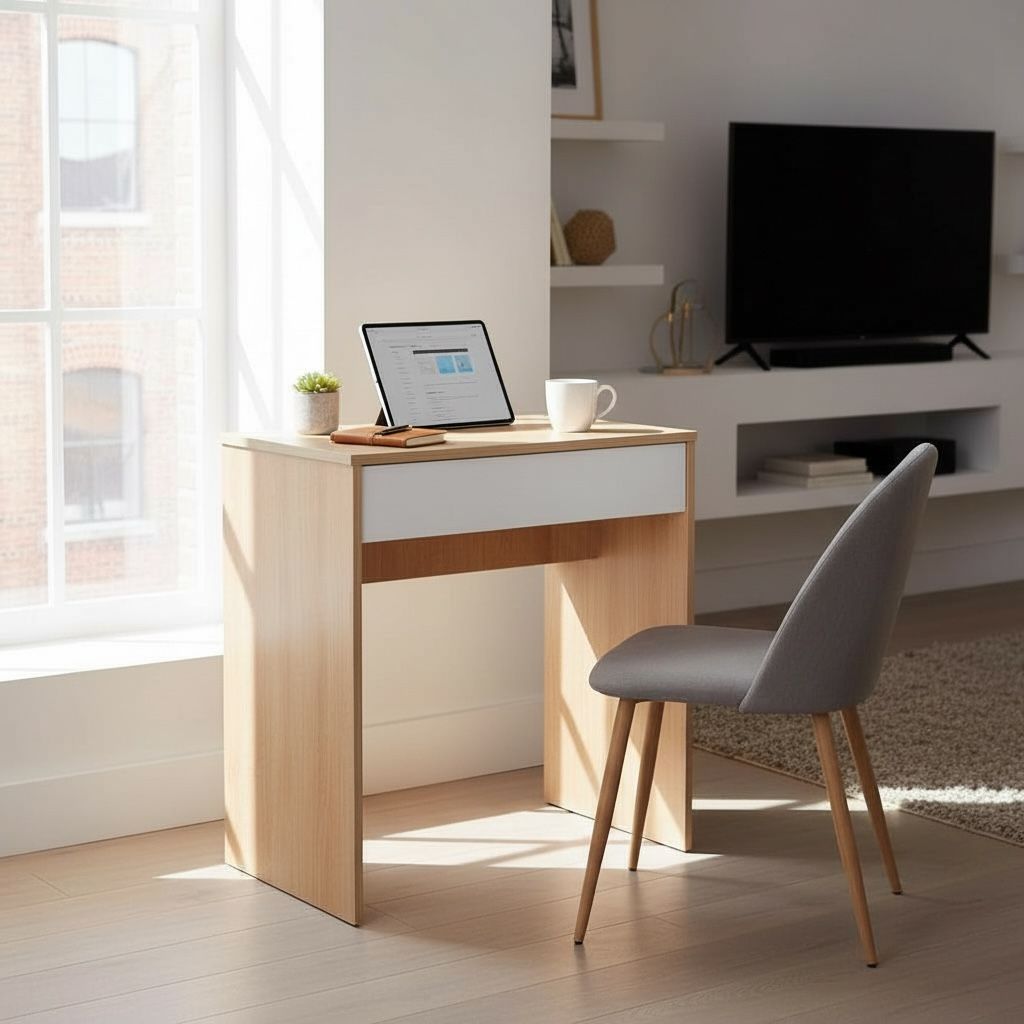 مكتب دراسي ثابت بدرج واحد – تصميم خشابي × أبيض