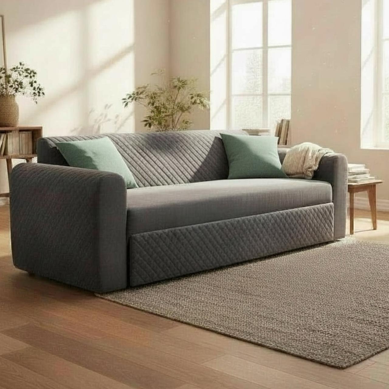 كنبة سرير رمادي  خشب زان روماني بآلية ميكانيزم عالية الجودة