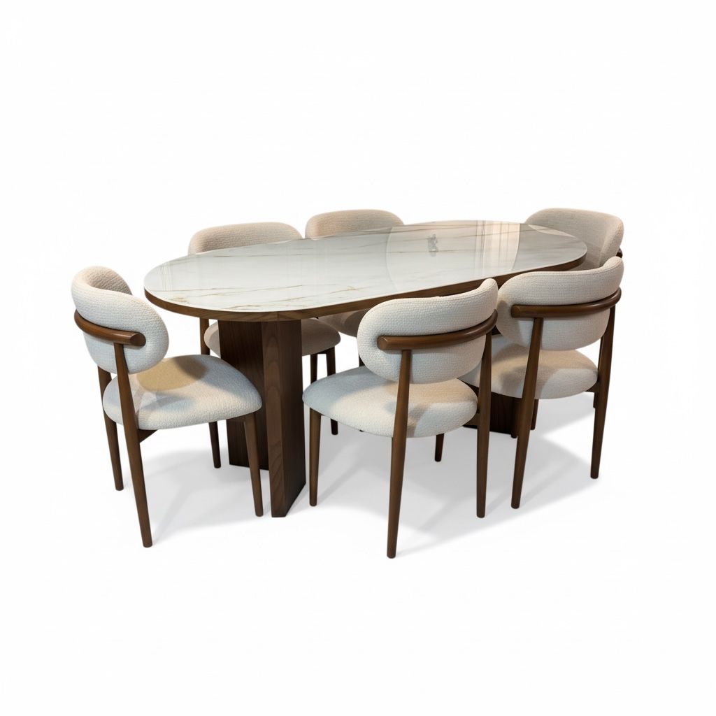 سفرة مودرن بسطح أبيض مع كراسي تنجيد أنيقة