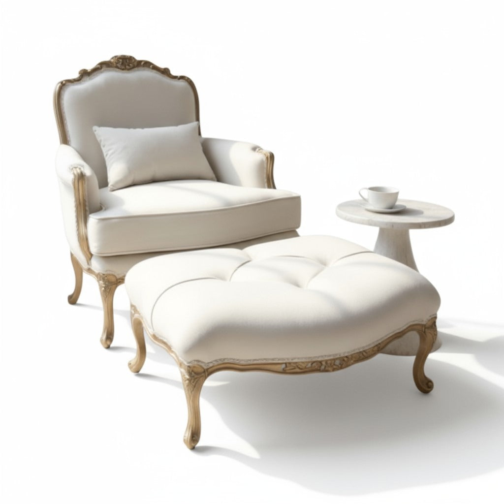 Classic luxury armchair with elegant pouf