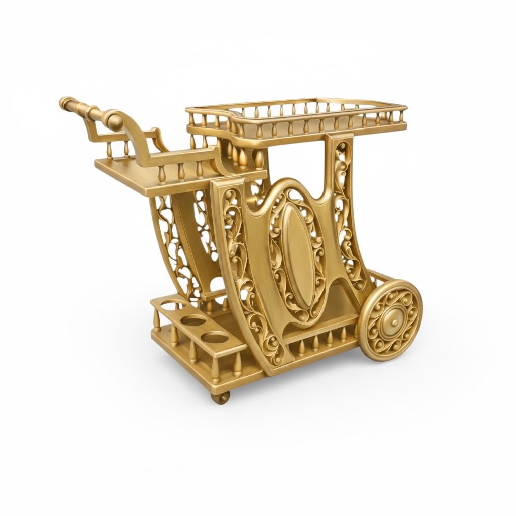 عربة شاي كلاسيك مطلية باللون الذهبي