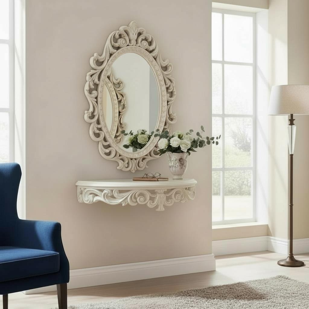 كونسول حائط كلاسيك مع برواز خشب محفور