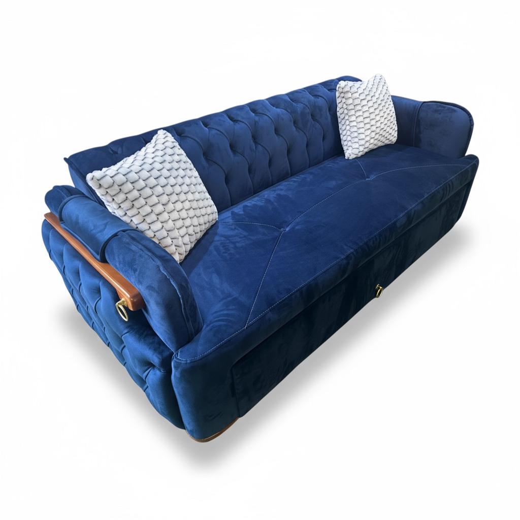 Romanian Beech Wood Sofa Bed with Luxurious Button-Tufted Upholstery