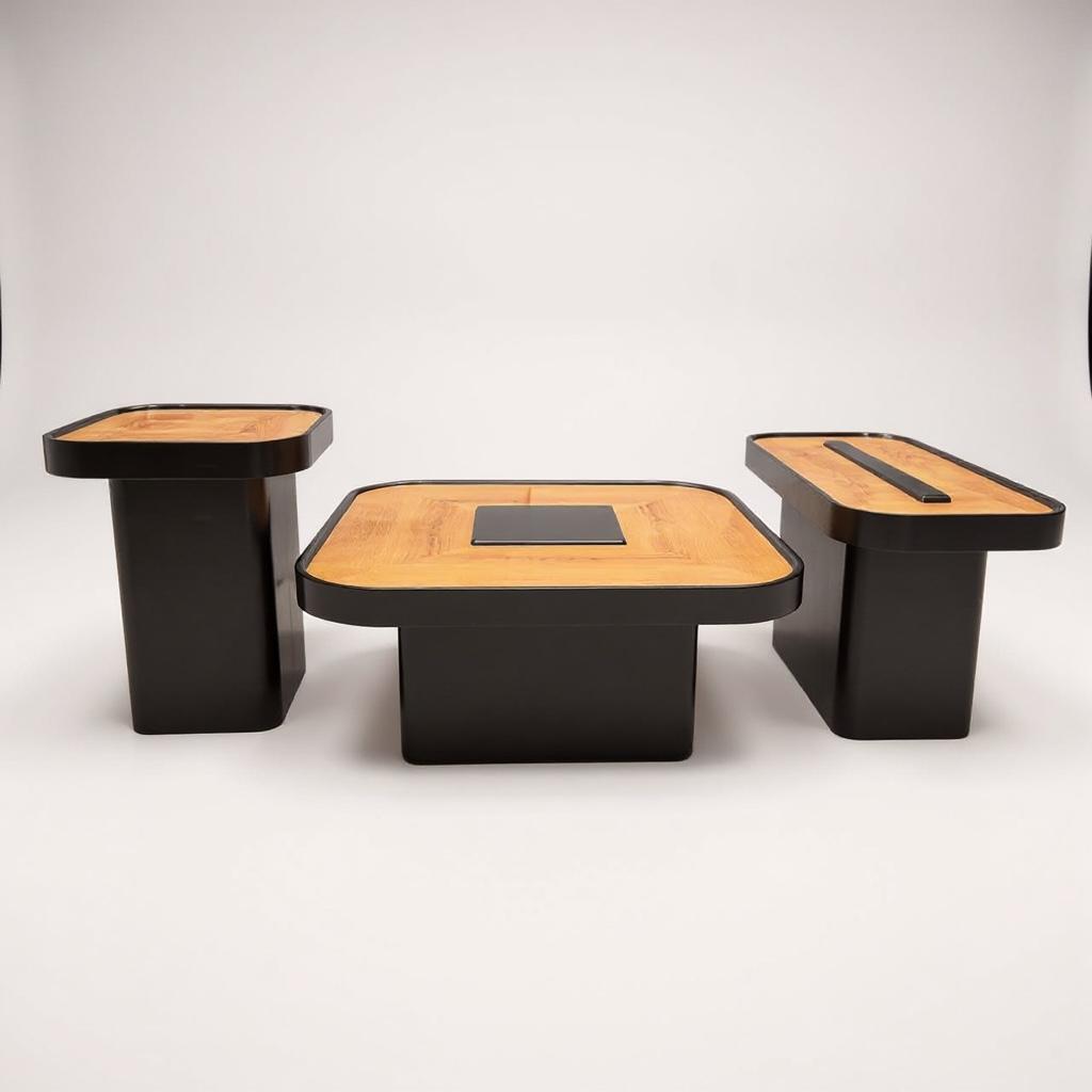 طقم ترابيزات مودرن ٣ قطع بتصميم خشابي وإطار أبيض