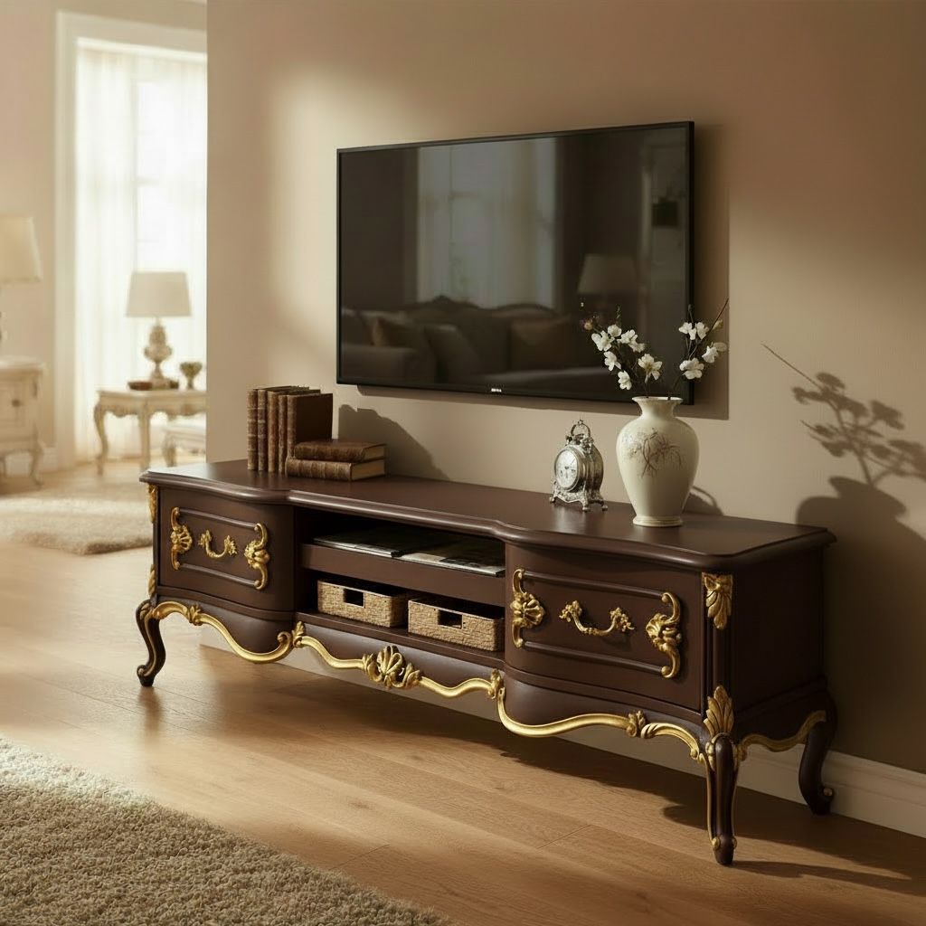 وحدة تلفزيون كلاسيكية خشب دهان بني