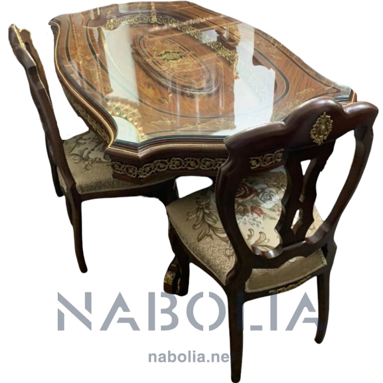 ترابيزة سفرة مطعمة بالنحاس و 8 كراسي - Nabolia Damietta hub furniture